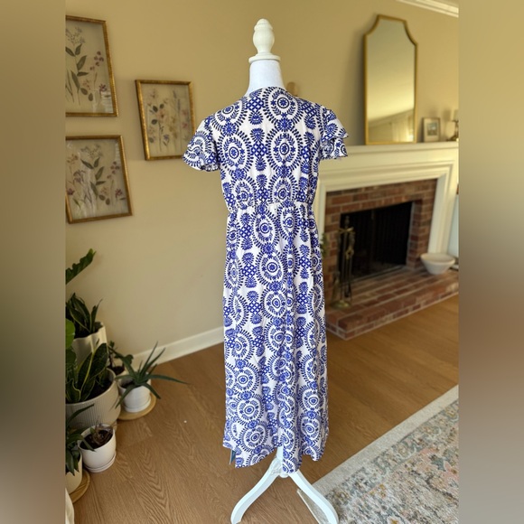 CUPSHE Blue & White Boho Midi Dress | Size Large | A-Line V-Neck - Picture 3 of 6